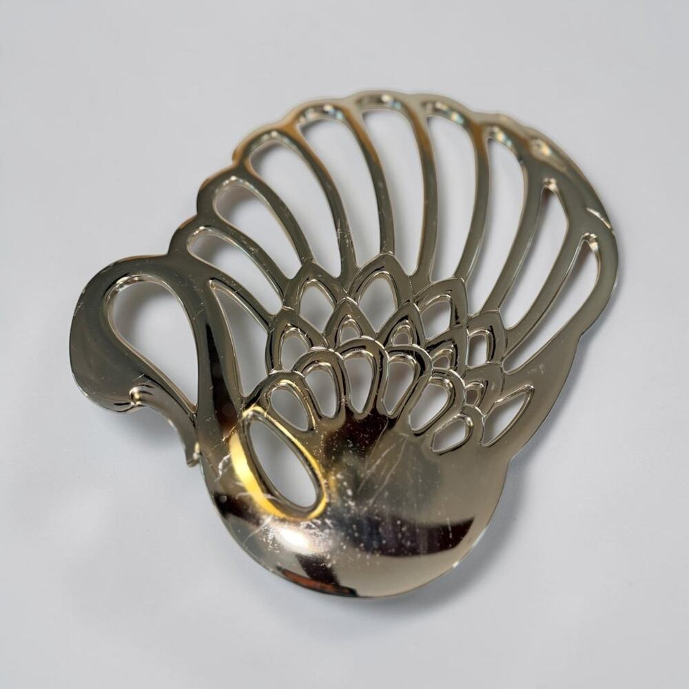 Vintage Silver Plated Swan Trivet Made In Japan